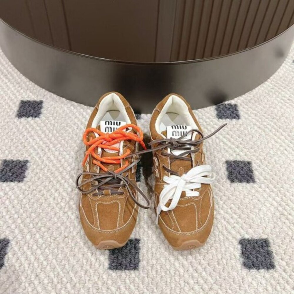 Miu Miu Brown Sneakers with Orange and White Laces